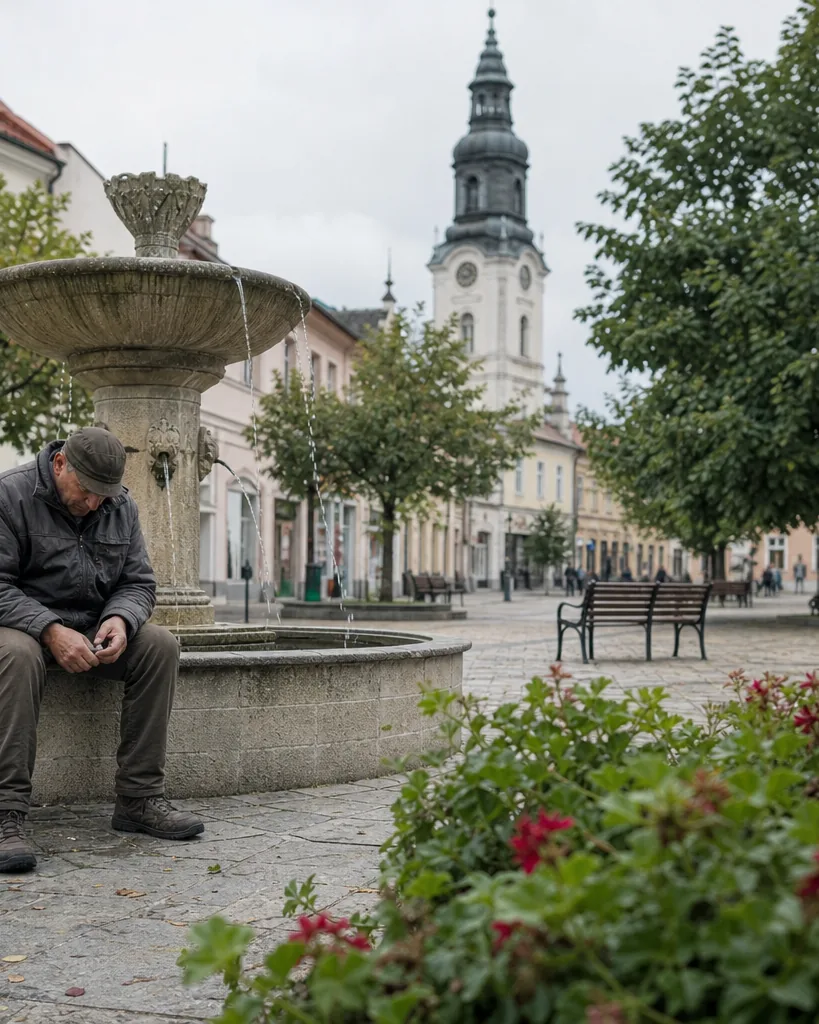 Krajobraz polskiej gminy z zabudową i strefą przemysłową w tle
